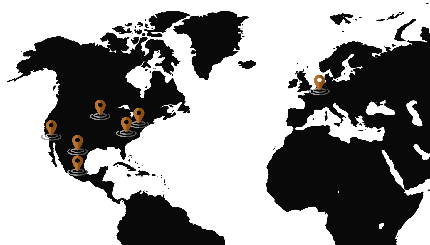 A global map containing markers for the distribution locations.